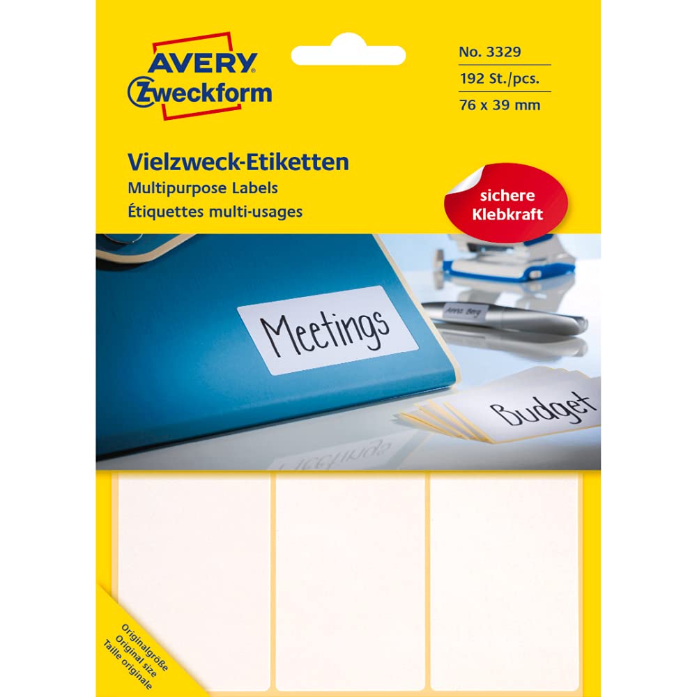 Avery Zweckform 3329 Multi-Purpose Labels 32 Sheets 192 Labels 76 x 39 mm White