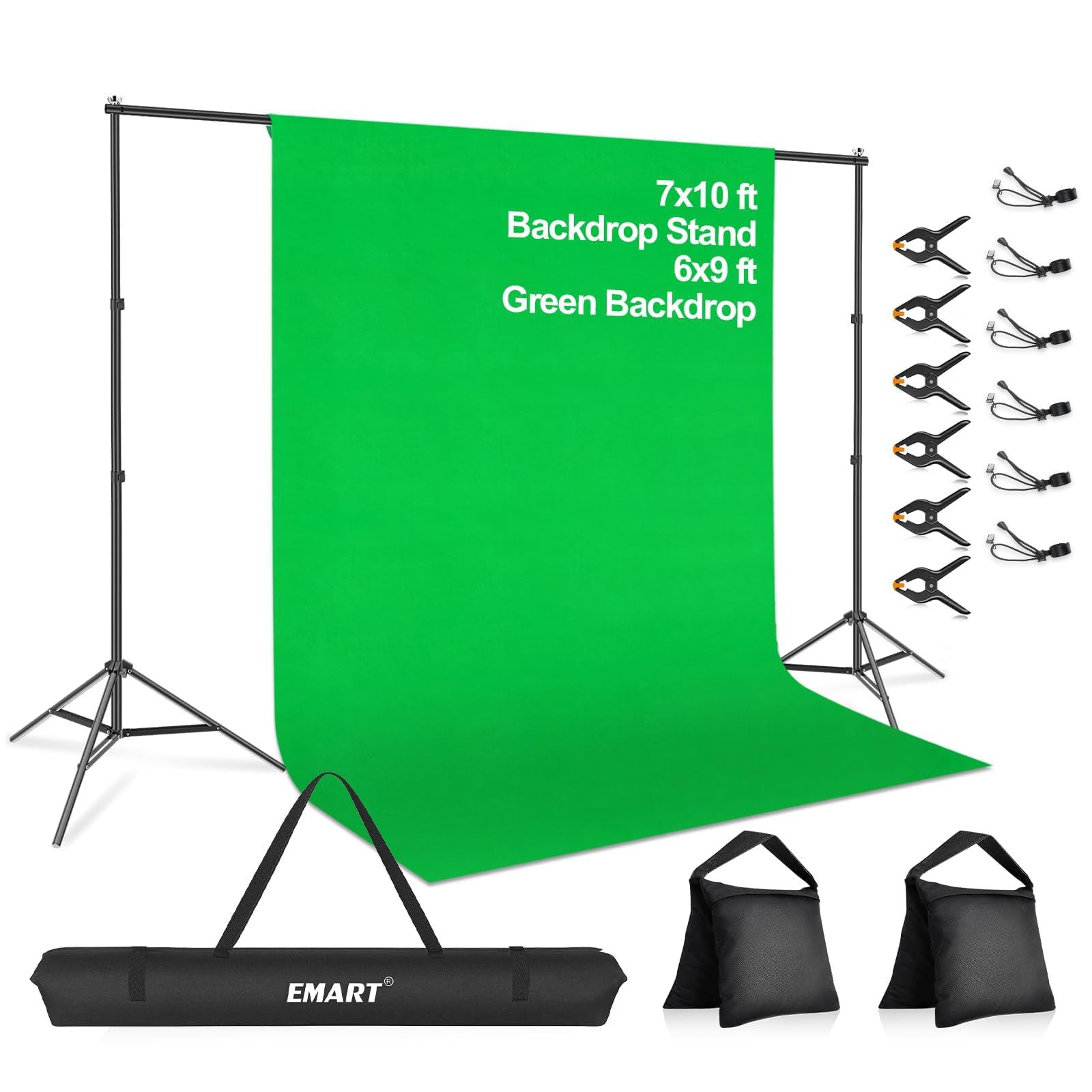 EMART Toile de Fond Vert avec Support 2x3 m, Kit de Support pour Photographie Réglable avec Fond Vert en Tissu Polyester pour Studio Photo, Vidéo, Fête, Live