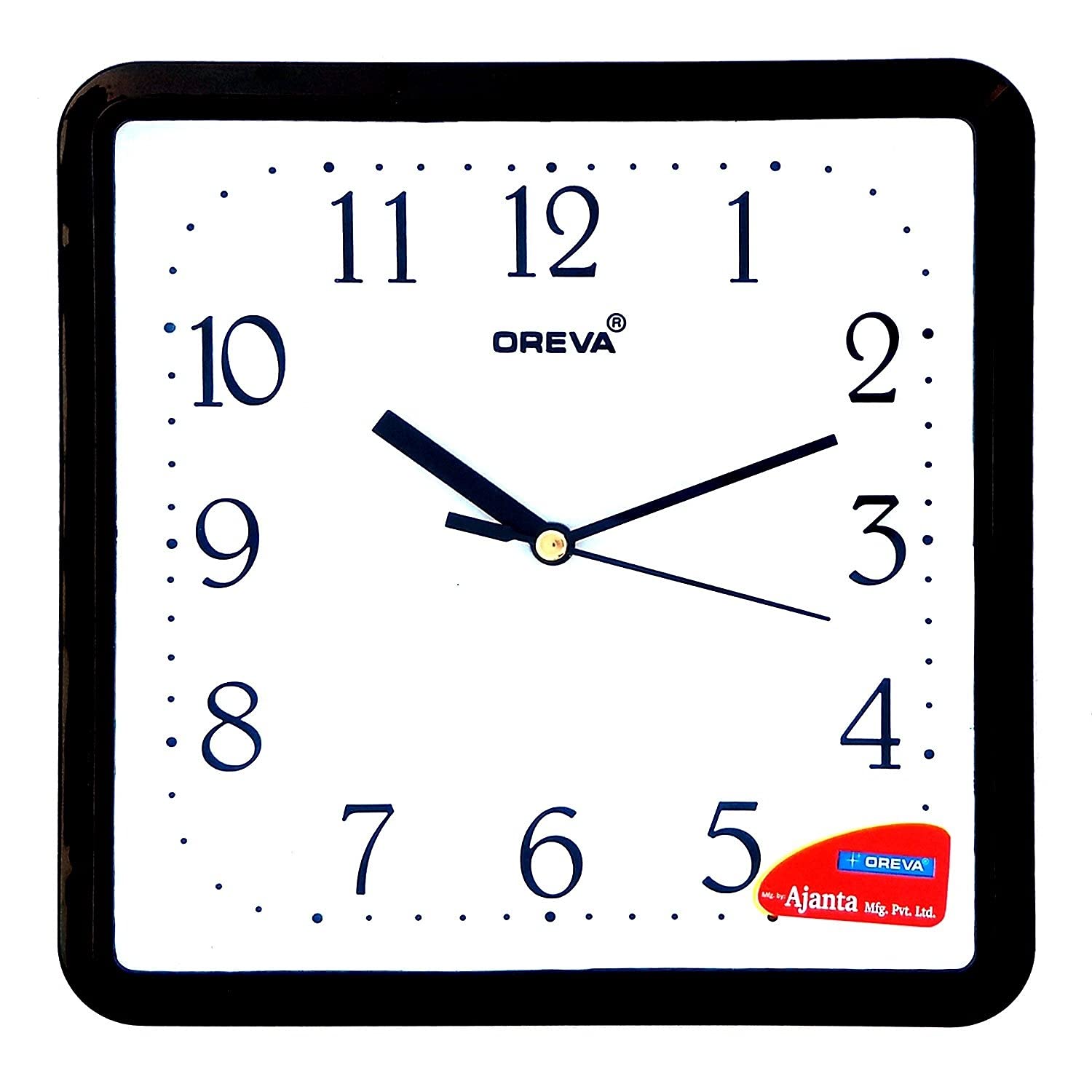 OREVA Plastic Square Shape Simple Small Wall Clock (20.5 x 3.7 x 20.5 cm, Black, AQ-1417)