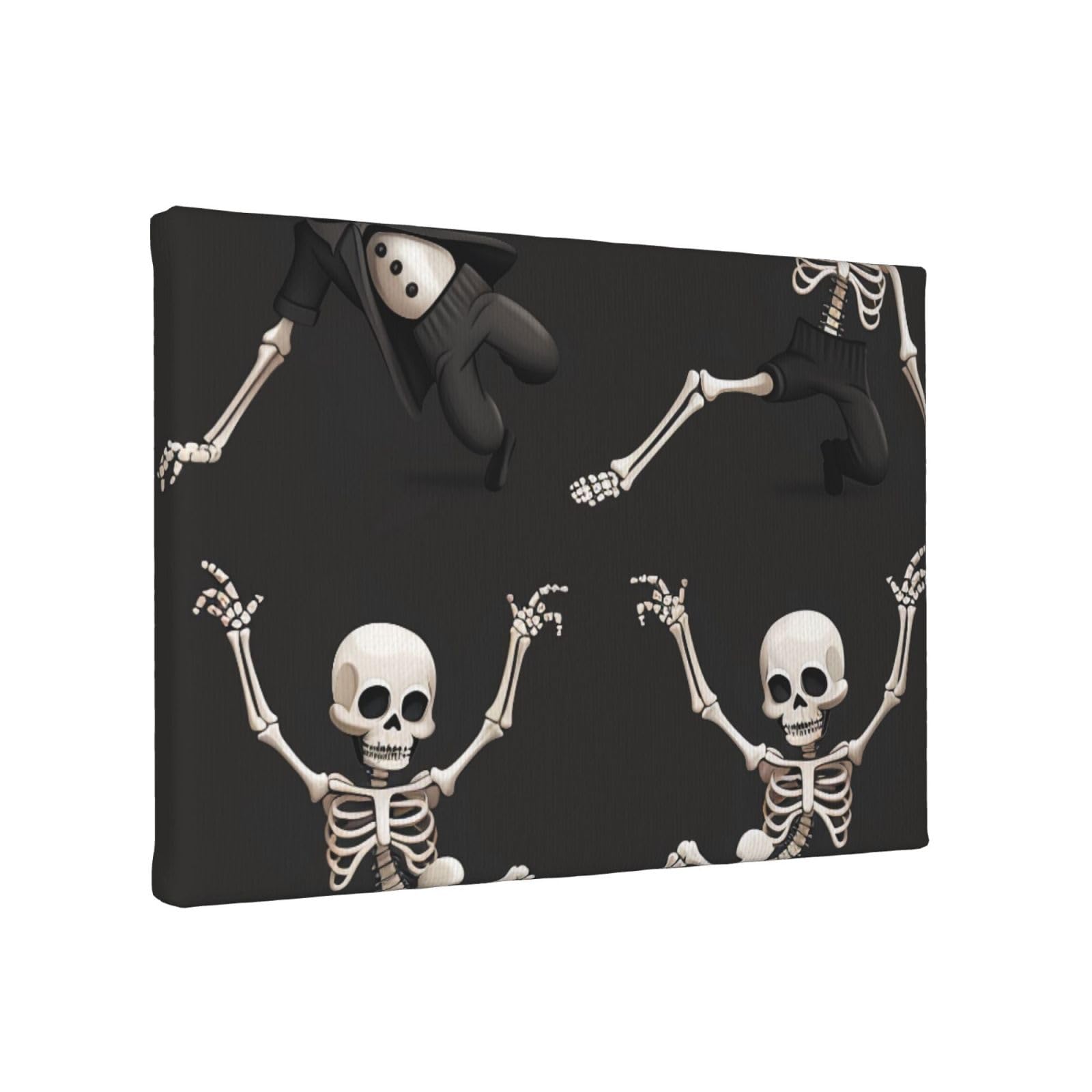 YKLJG Cute Skeleton Dancing Printed Wall Art Canvas Painting 30x20 CM Wooden Framed Picture Painting Artwork Prints for Bedroom Kitchen Home Office Decor