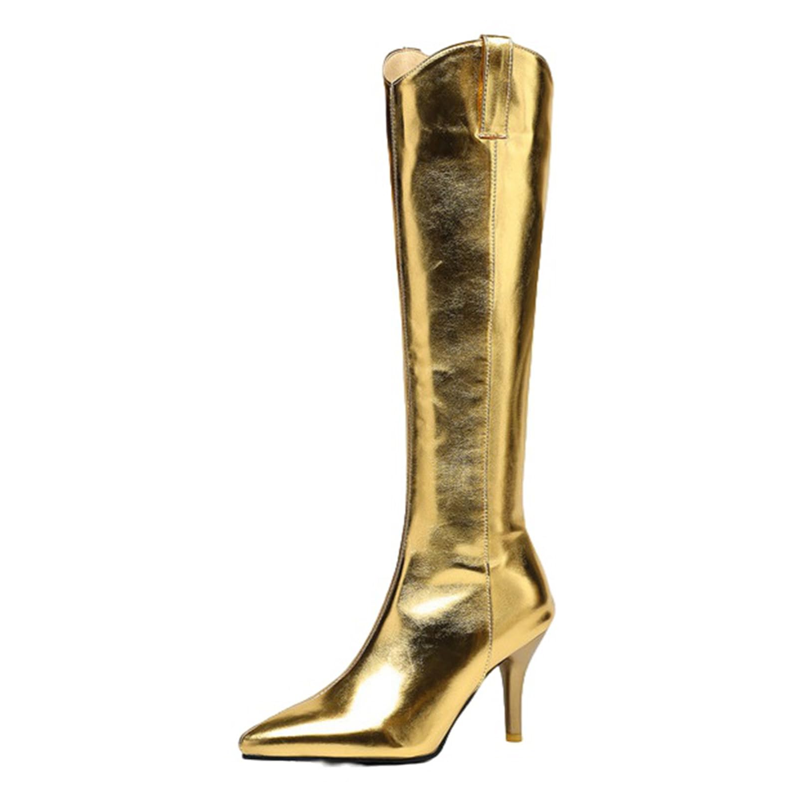 Womens Stiletto Heel Knee High Boots Metallic Finish 8CM Heel Rear Zipper Closure Fashion Shows Special Occasions