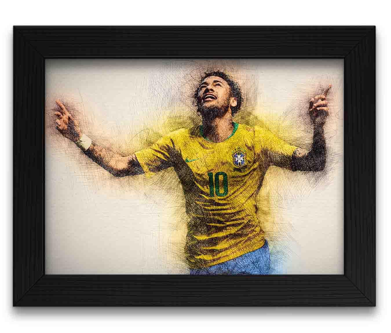 DmcreativityCraft Neymar Poster - Photo Frame Brazil Victory Wall Decor Football Posters - Soccer Art Merchandise Painting Wallpaper Motivation Frame (9.5 x 12.5 inches)