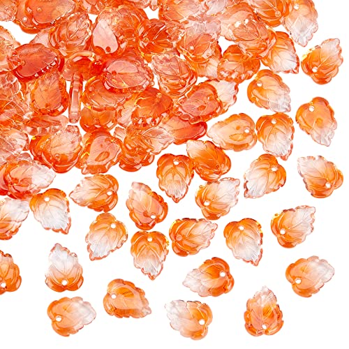 PH PandaHall 100pcs Fall Leaf Charms Autumn Tree Leaves Plant Beads Charms Transparent Two-Color Glass Pendants for DIY Jewelry Making Earring Bracelet Necklace