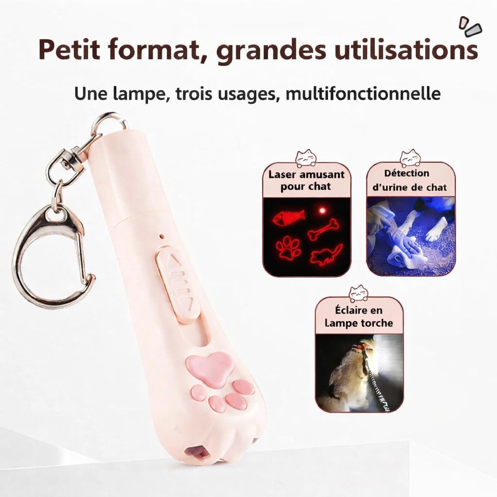 Laser pour Chats - Jouet interactifs pour Chats Et Chiens I Rechargeable par USB avec 3 Modes Réglables I Marque Française (Blanc Neigé)