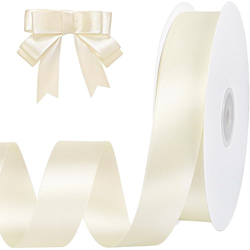 Ivory Satin Ribbon 1 inch 60 Yards Double Faced Cream Ribbon for Crafts Hair Bows Gift Wrapping Wedding Invitation Decorations