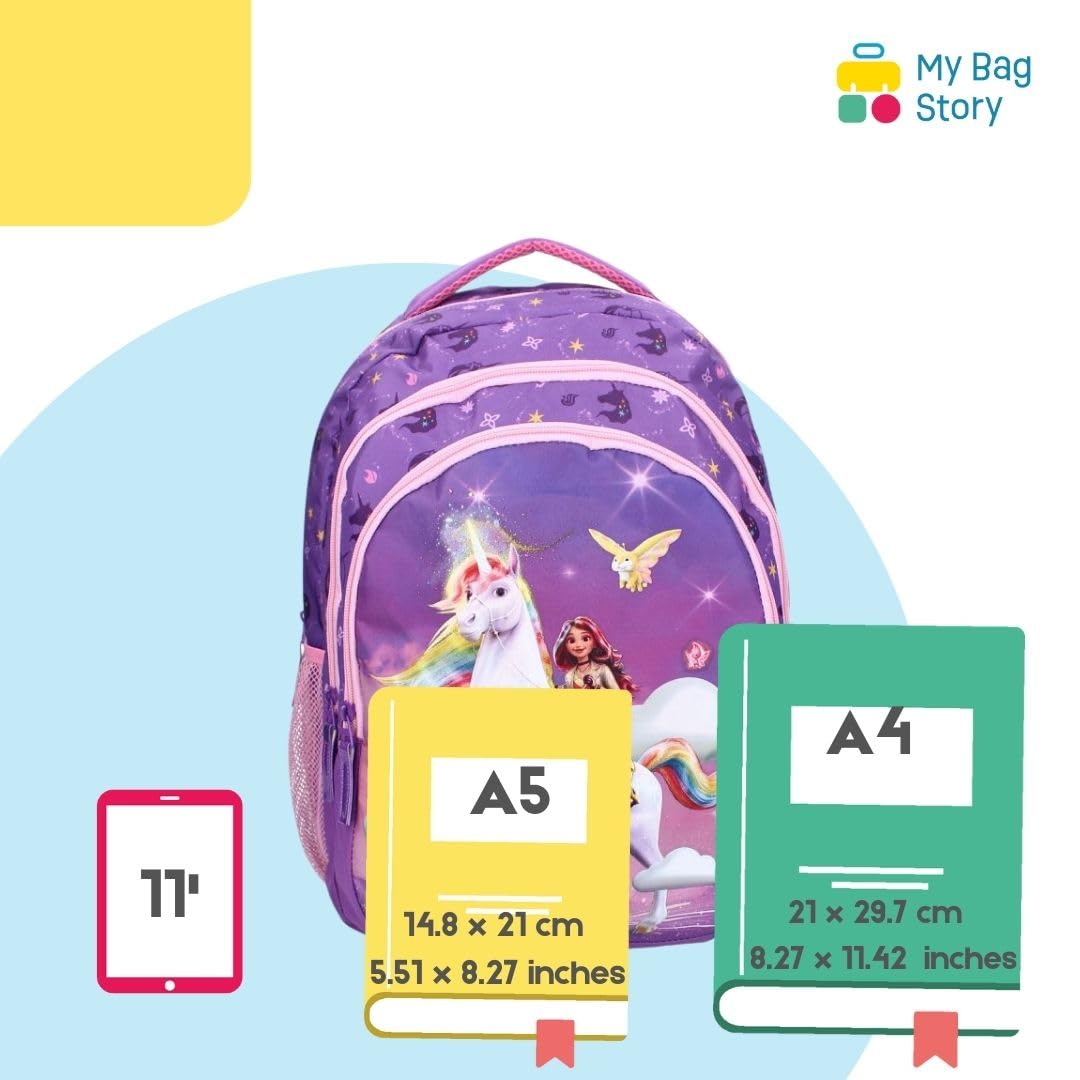 mybagstory Zaino da ragazza Unicorn Academy | Zaino da scuola Sophia e Wildstar Violet | 3 scomparti spaziosi con spallacci imbottiti, ideale per primaria e tempo libero dai 6 anni