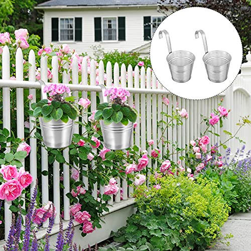 Doitool 2Pcs Hanging Flower Pot Flower Holder Galvanized Metal Wall Planter Outdoor Farmhouse Decor Hanging Planter Pot #TOP6