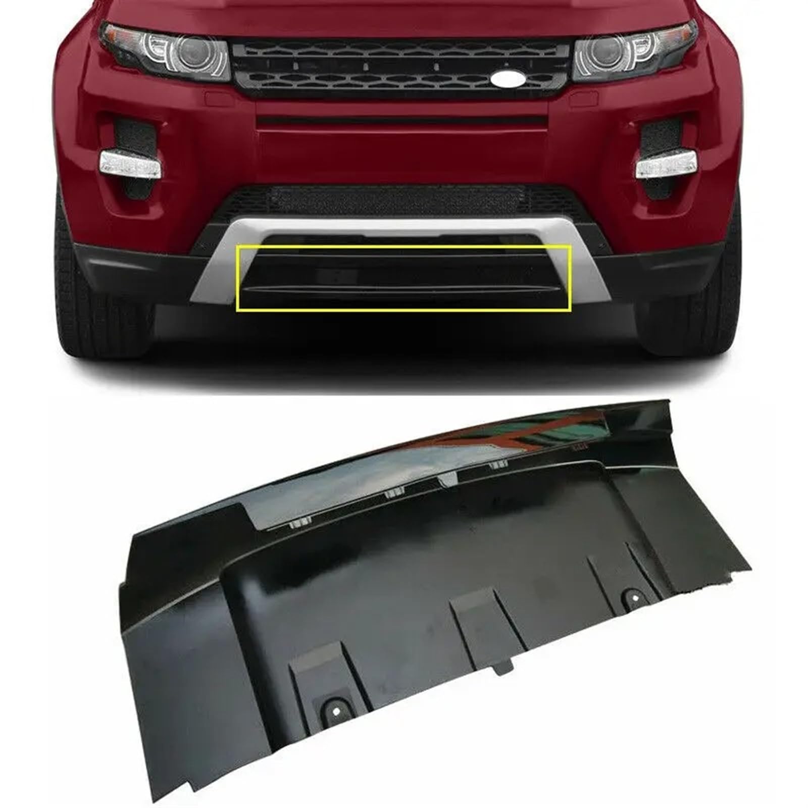 Spoiler Anteriore YAKISA Per Land Rover Per Range Rover Per Evoque 2010-2015, ABS Nero Lucido, Paraurti Anteriore Gancio Traino Copertura Labbro Rimorchio Spoiler Inferiore