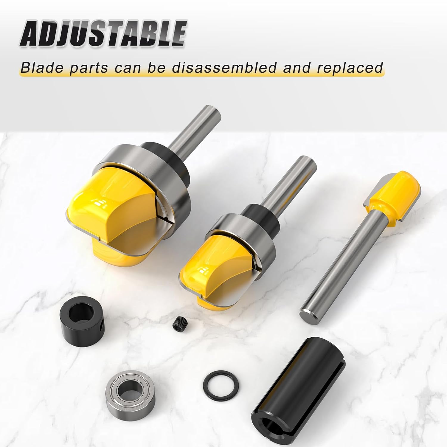 3PCS Bowl and Tray Template Router Bit Set 1/4 Inch Shank Dish Carving Router Bits with Ball Bearing for Woodworking, Cutting Diameter: 1/2", 3/4", 1-1/8"