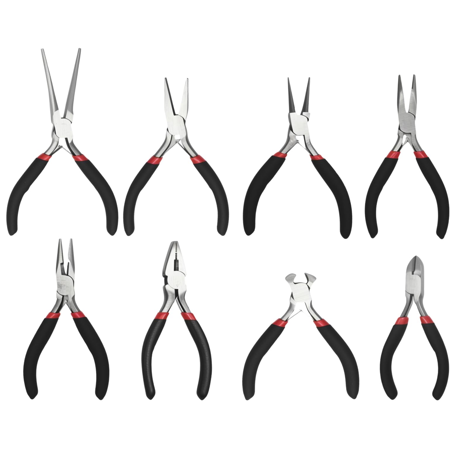 MospdyGear 8 Pcs Mini Pliers Set, Precision CRV Pliers for Crafting and Electronics, Includes Long Nose, Bent, Flat, Round, Side Cutting and End Cutting Pliers