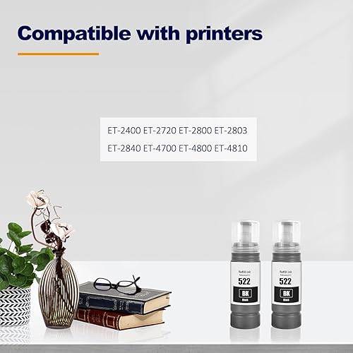 Miniatura 2 de LAIPENG 522 T522 Botellas de tinta compatibles con impresoras ET-2400 ET-2720 ET-2800 ET-2803 ET-2840 ET-4700 ET-4800 ET-4810 (BK*2)