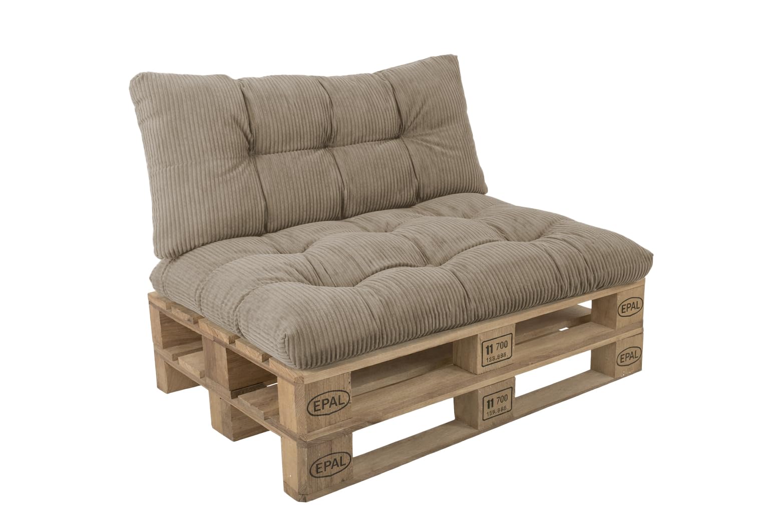 POKAR Set of 2 Pallet Cushions: Seat 120x80 cm + Backrest 120x40 cm in Corduroy | Tufted Cushions for Pallet Furniture and Garden Sofa | Outdoor and Indoor Use | Oeko-Tex | Made in EU | Beige — image 1