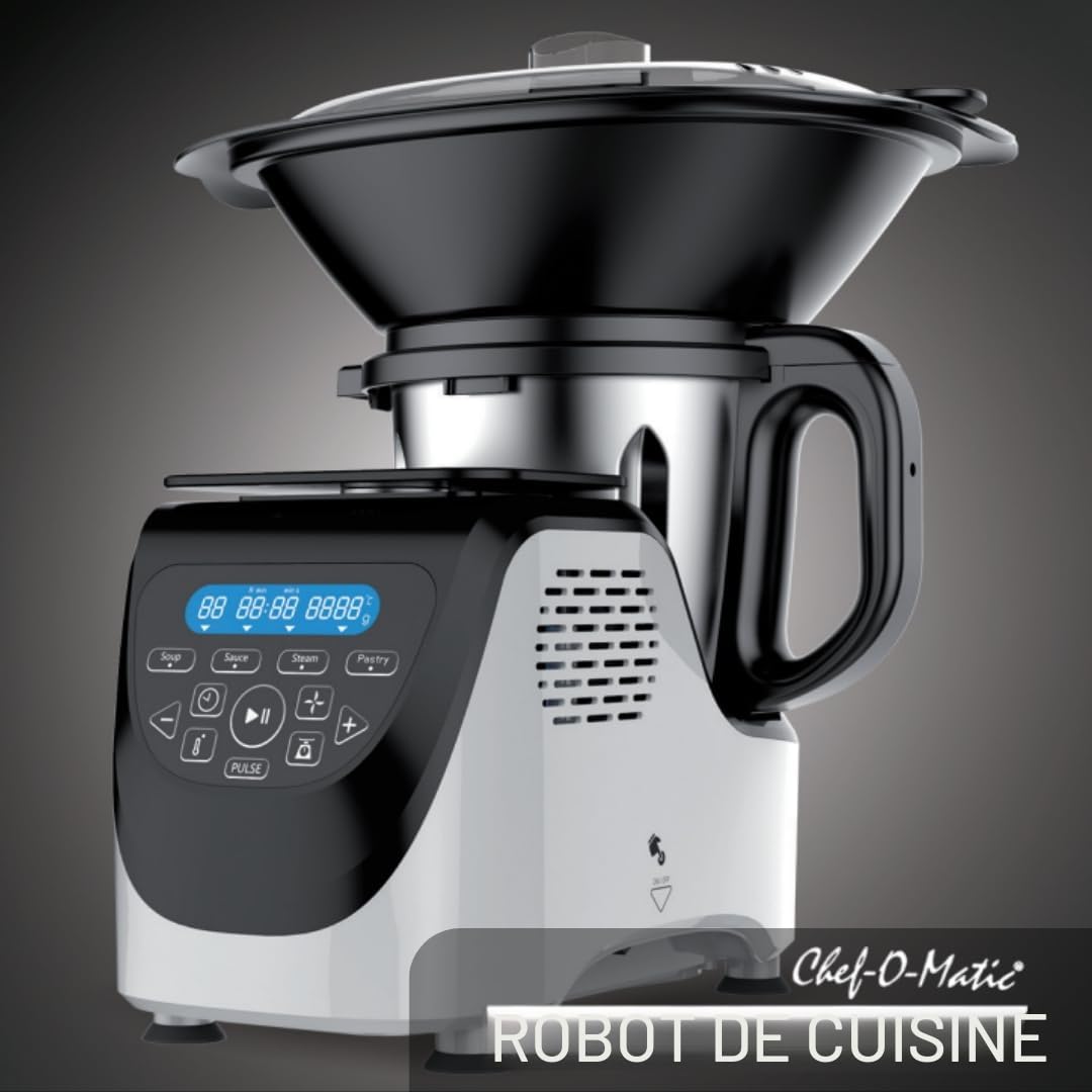 Robot de cuisine Chef O Matic Kitchen Robot, 1000 W, 3 L, 3 500 tr/min, plusieurs accessoires, 10 vitesses, robot multifonction, Écran tactile LED