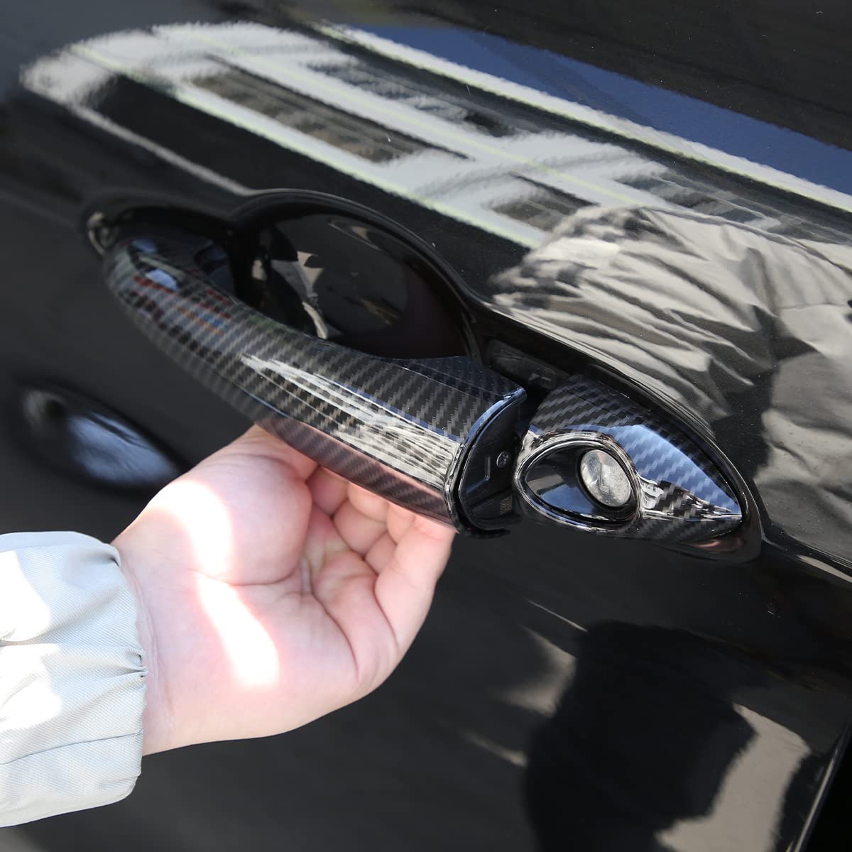 PIUGILH Copertura decorativa per maniglia esterna dell'auto, adatta per Al@fa Ro@meo Giulia/Stelvio 2017-2020, rivestimento per maniglie delle porte dell'auto, accessori esterni (fibra di carbonio ABS