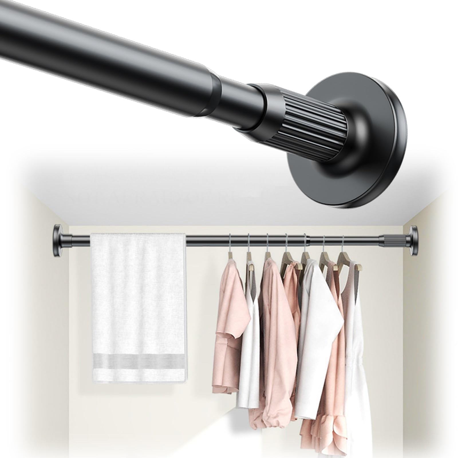 Tingle de Rideau de Douche pour Salle de Bain 35-250m, Tringle Extensible pour Rideau Ø27mm, Montage Sans Vis ni Perçage, pour Salle de Bain, Placard, Armoire, Porte, Cuisine(Noir,160-250CM)