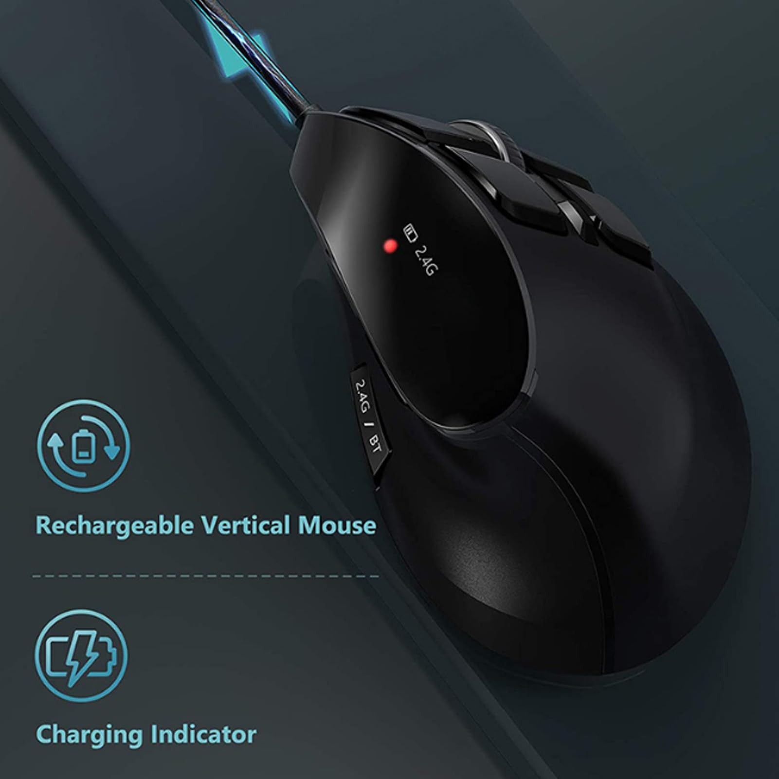 Annadue Vertikale Maus Wiederaufladbare Drahtlose 3 Einstellbare DPI 1000 1600 2400 Stille klick 2.4g Doppelmodus mit Wenig Fingerruhe für Laptop -Desktop -Tablet PC Mac Mac