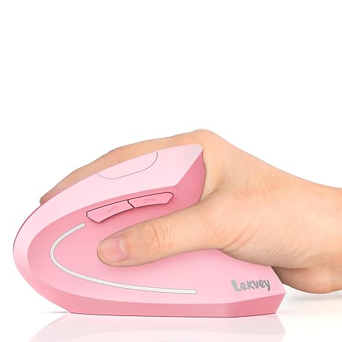 Lekvey Ergonomic Mouse, Vertical Wireless Mouse, Rechargeable 2.4 GHz USB Optical Carpal Tunnel Mice : 800/1200 / 1600 DPI, 6 Buttons, for Laptop, PC, Computer, Desktop, Notebook etc, Pink - Pink