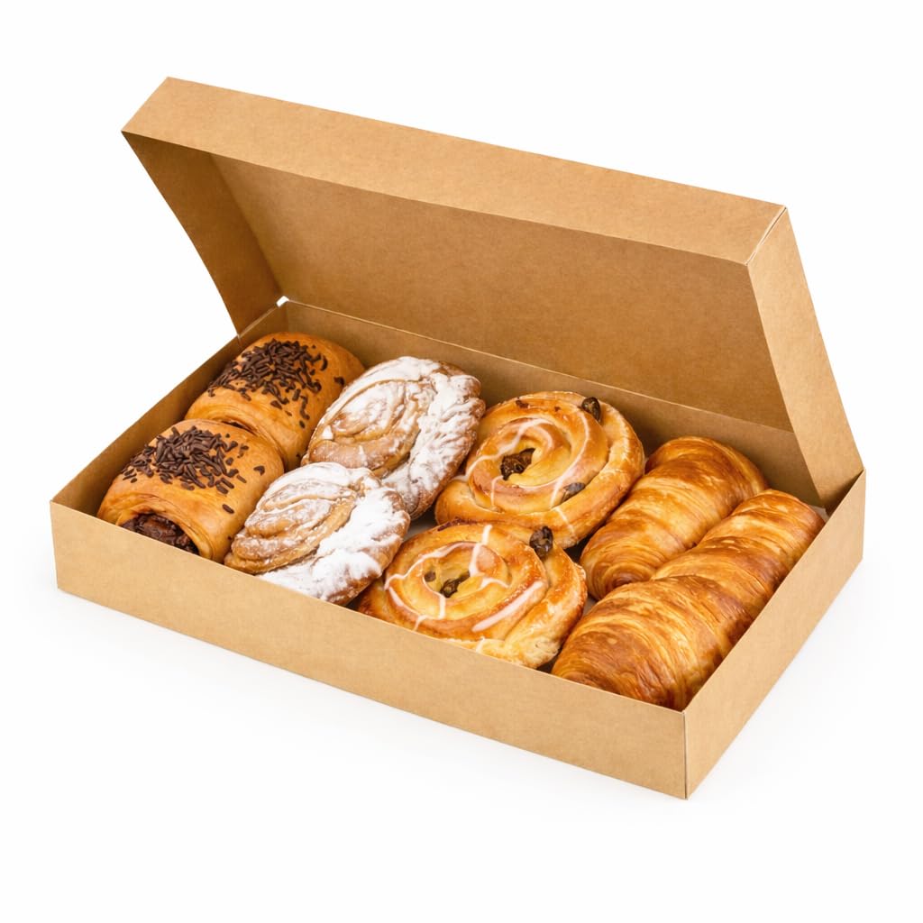 PacknWood - 100 Caja apertivos Rectangular Kraft Cartón | 42,0x29,0 cm | Hostelería Catering, Desechable, Ecológico, Delivery Take Away