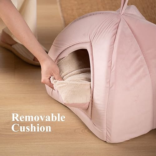 Miniatura 4 de KASENTEX Cama para gatos de interior suministros para mascotas 2 en 1 para gatos grandes o perros pequeños cueva de animales tienda de campaña para