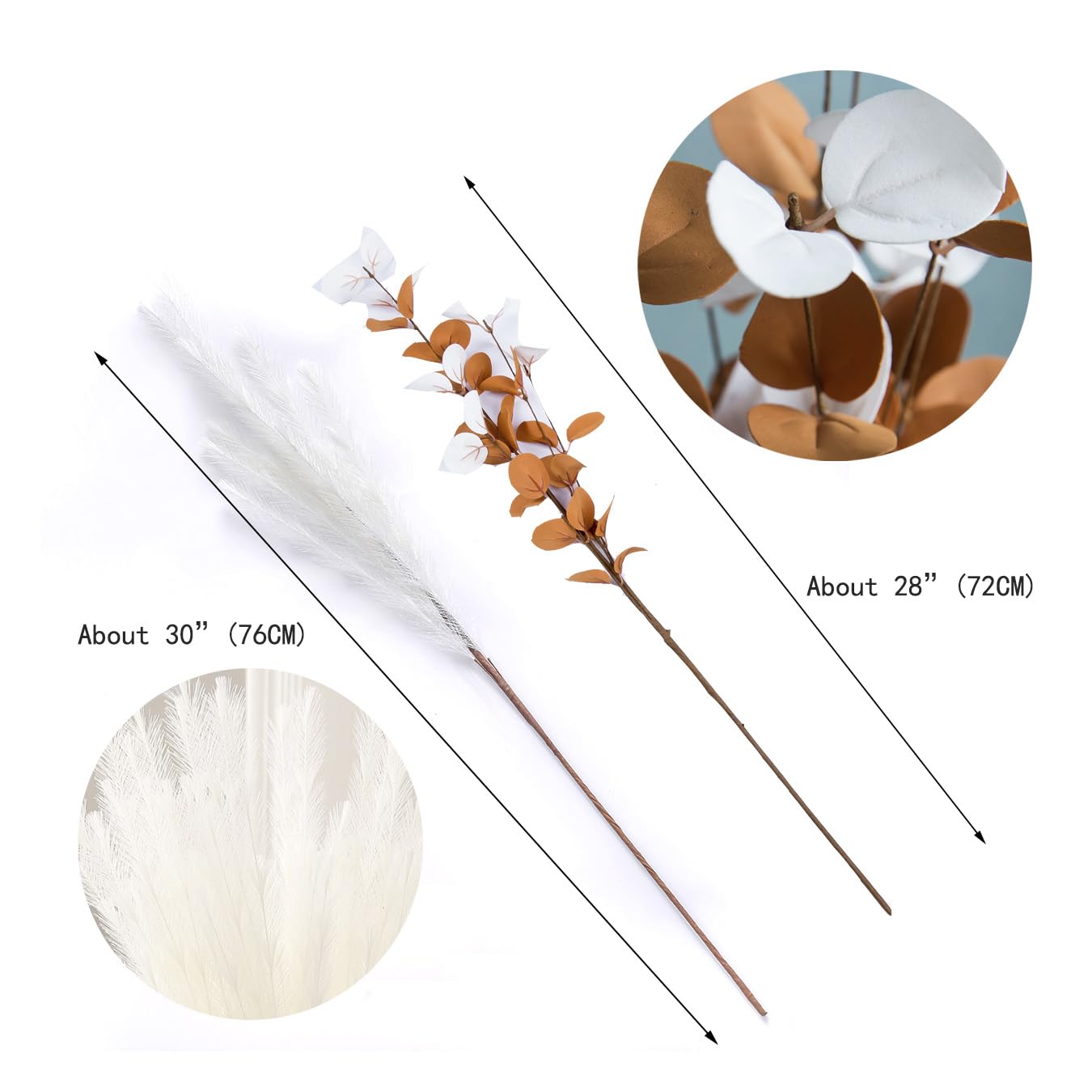 UiiziC Faux Pampas Grass and Leaves 10 PCS Dried Fluffy Artificial Leaves Ascendant Grass for Vase Fillers Wedding Party Bouquets Home Hotel Centerpieces Decor (White Copper)