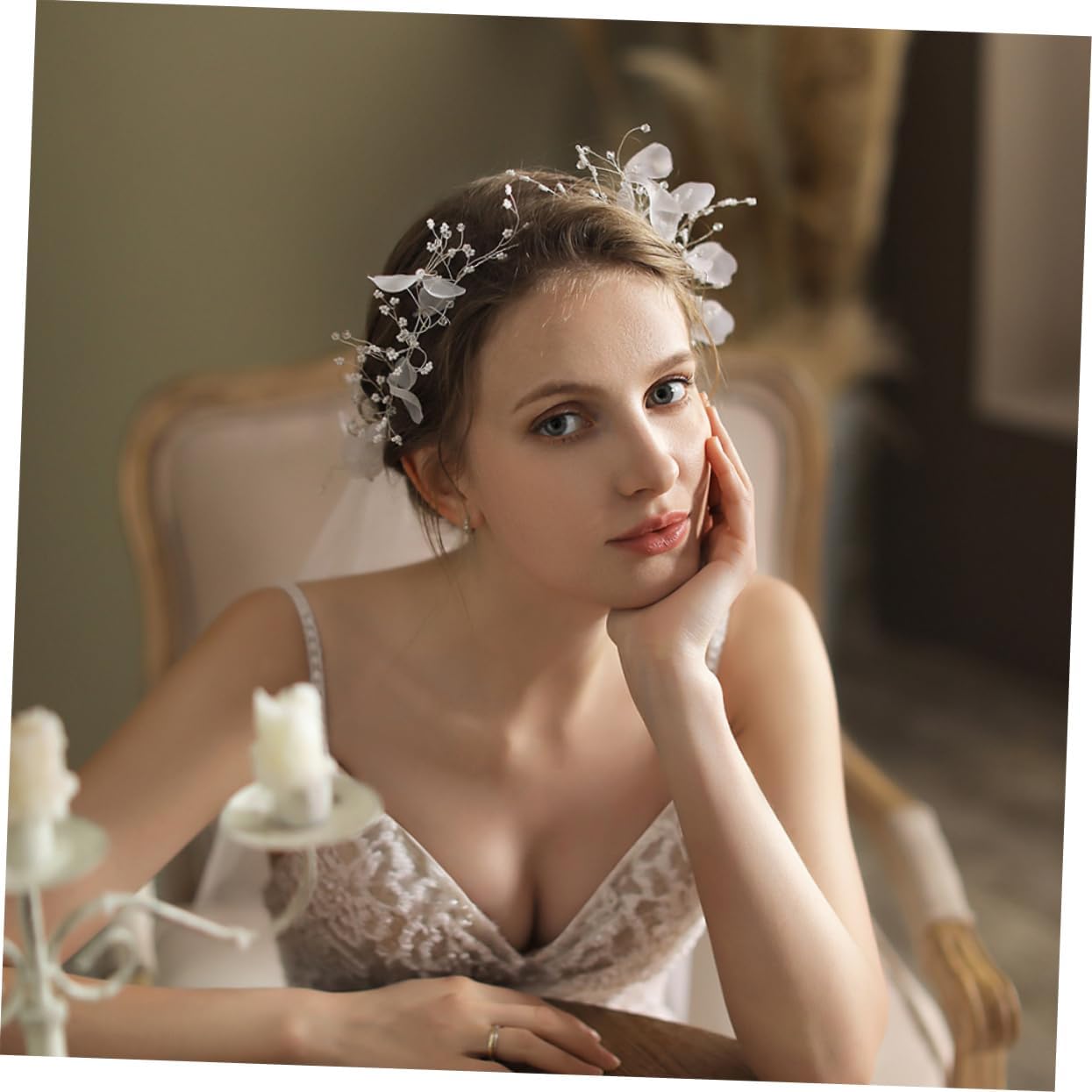 BESPORTBLE 1Pc Bride Floral Wreath Veil Delicate White Wedding Accessory for Creative Bridal Look Romantic for Bride
