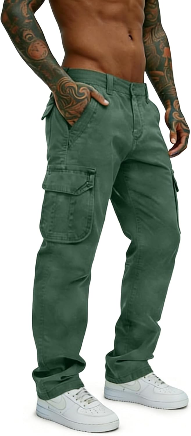 Men's Casual Cargo Pants Fashion Slim Fit Chino Work Pants with Multi Pockets Cotton Cargo Pants - Image 4