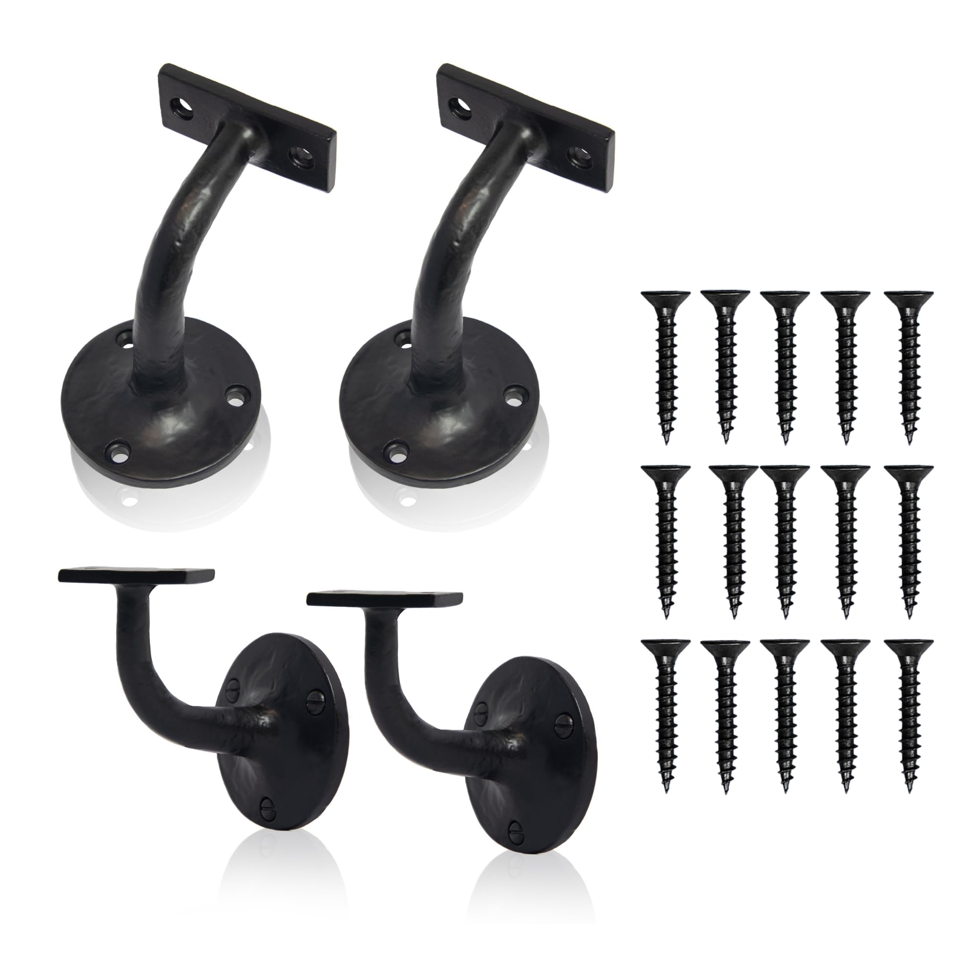 Xfort Black Smithy's Range Antique Handrail Brackets, Traditional Cast Iron Bracket For Stair Bannister Handrail, Complete With Colour Matched Fixing Screws (4 Pack)