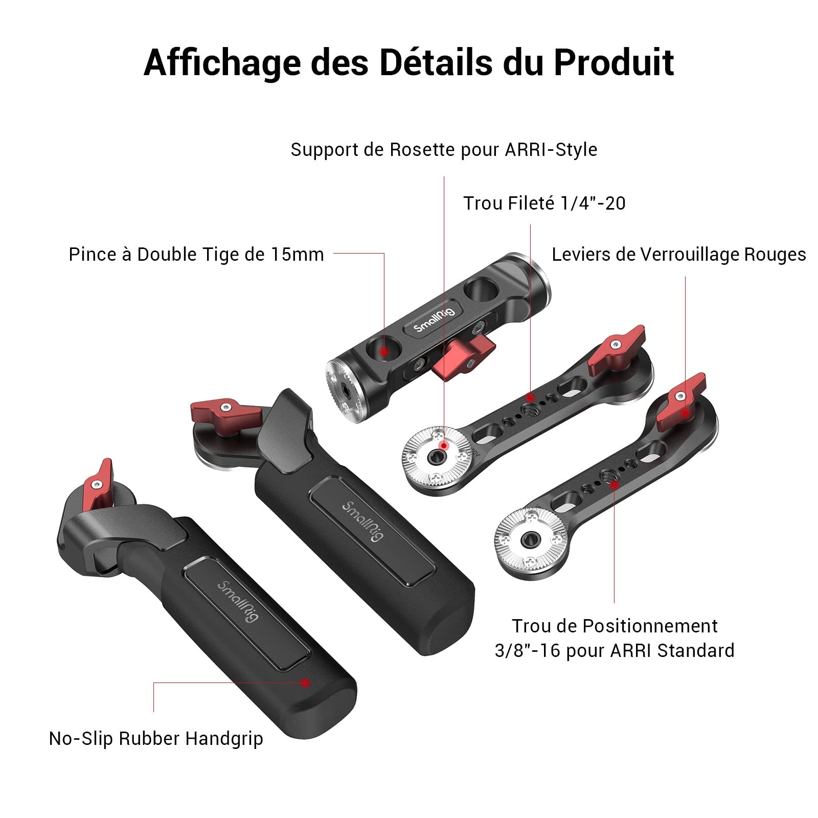 SMALLRIG Poignée Kit, Support Epaulière Rig pour 15mm Rod Clamp Système avec Bras d’Extension Poignée - 2002F