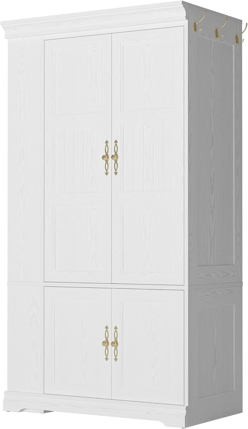 LIKIMIO Armoire Wardrobe Closet with Mirror, 70” Wooden Wardrobe Cabinet with 4 Doors, 2 Open Storage Shelves, Freestanding Bedroom Armoire with 3 Hooks & Hanging Rod for Home Room, White - Image 5