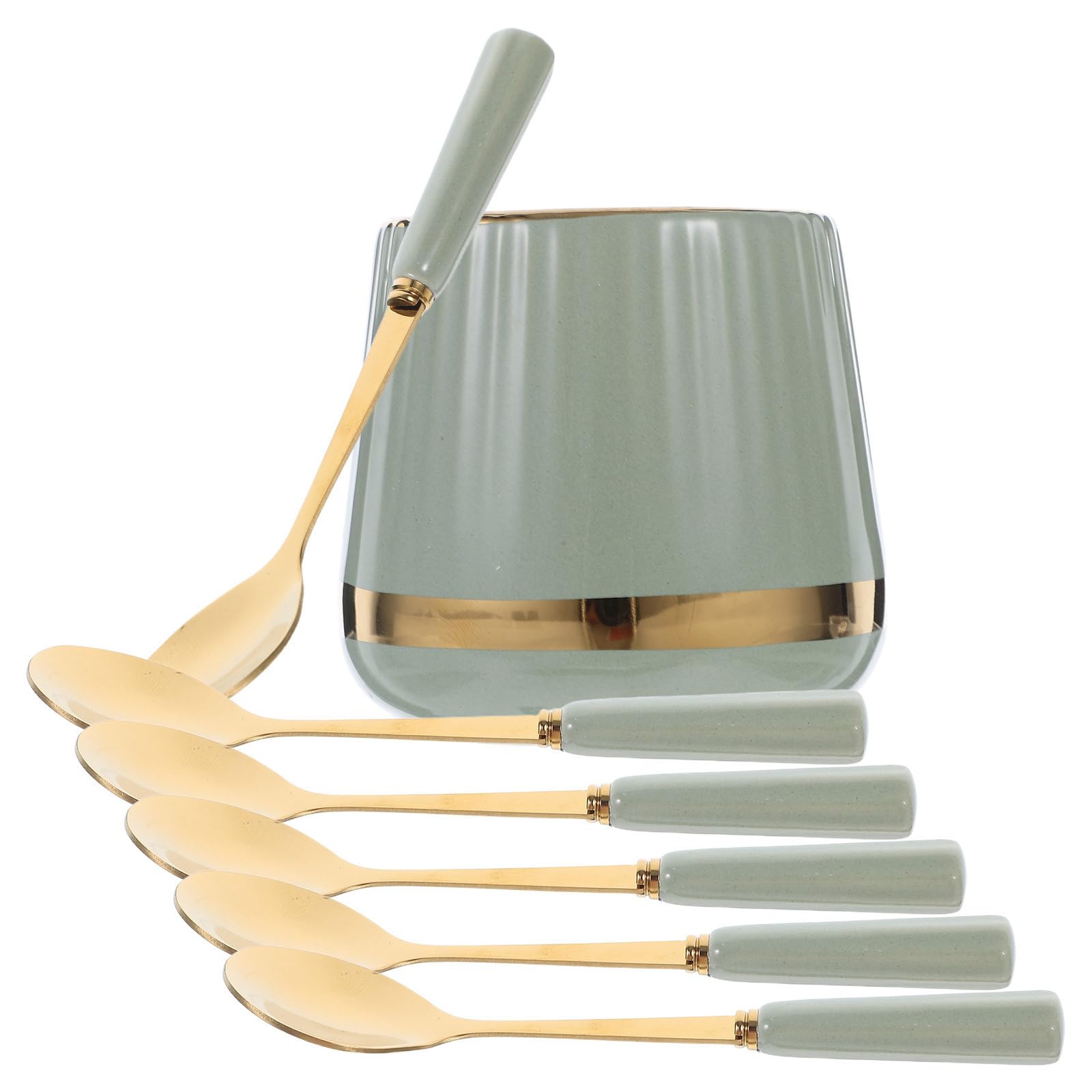 Cucharas de café de acero inoxidable versátiles con base de cerámica verde claro