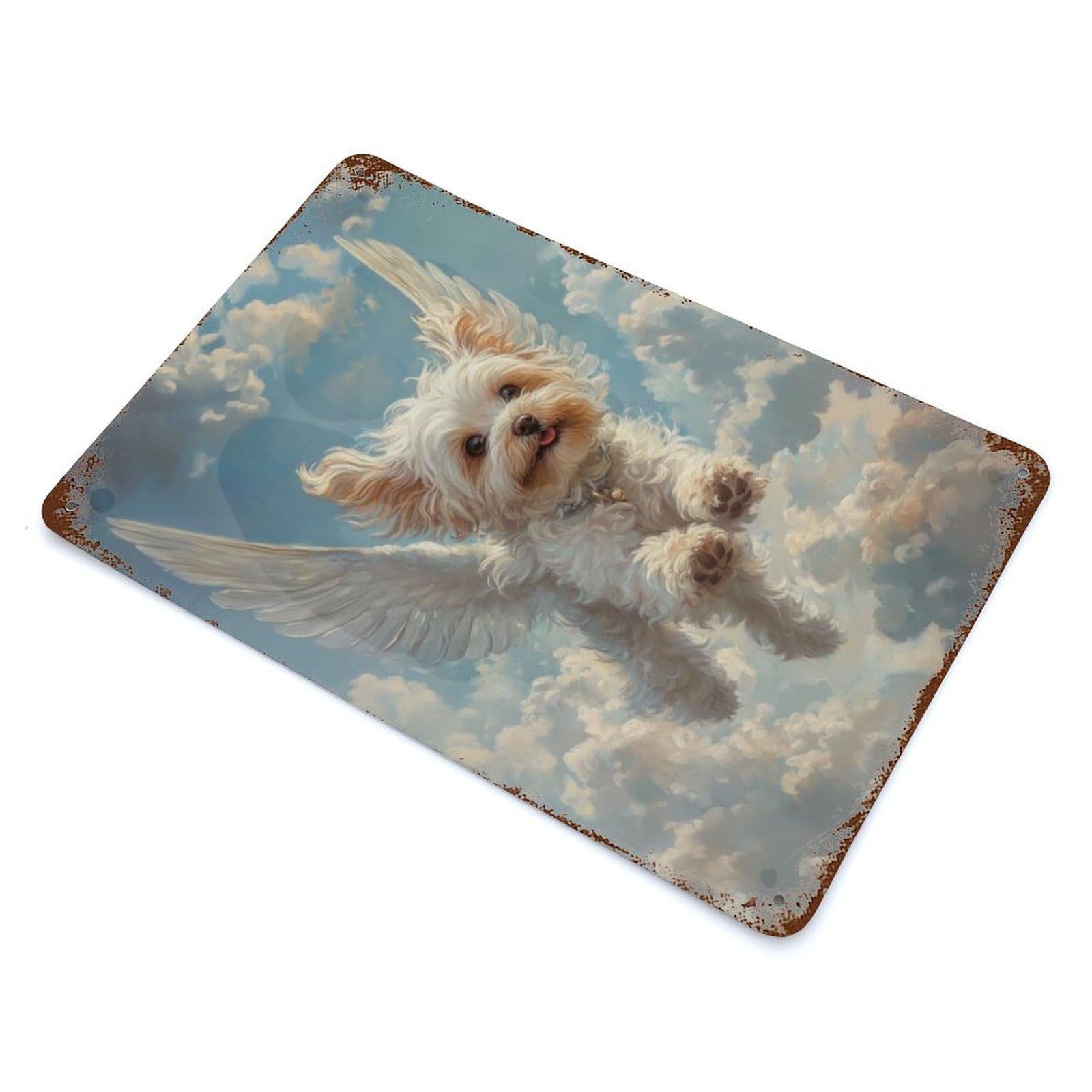 Garage Style Maltese Dog with Angel Wings Pet Sympathy Gift Dog with Wings Rusty Metal Tin Sign 11.8"x7.9", Farmhouse Wall Decor for Bar And Workshop