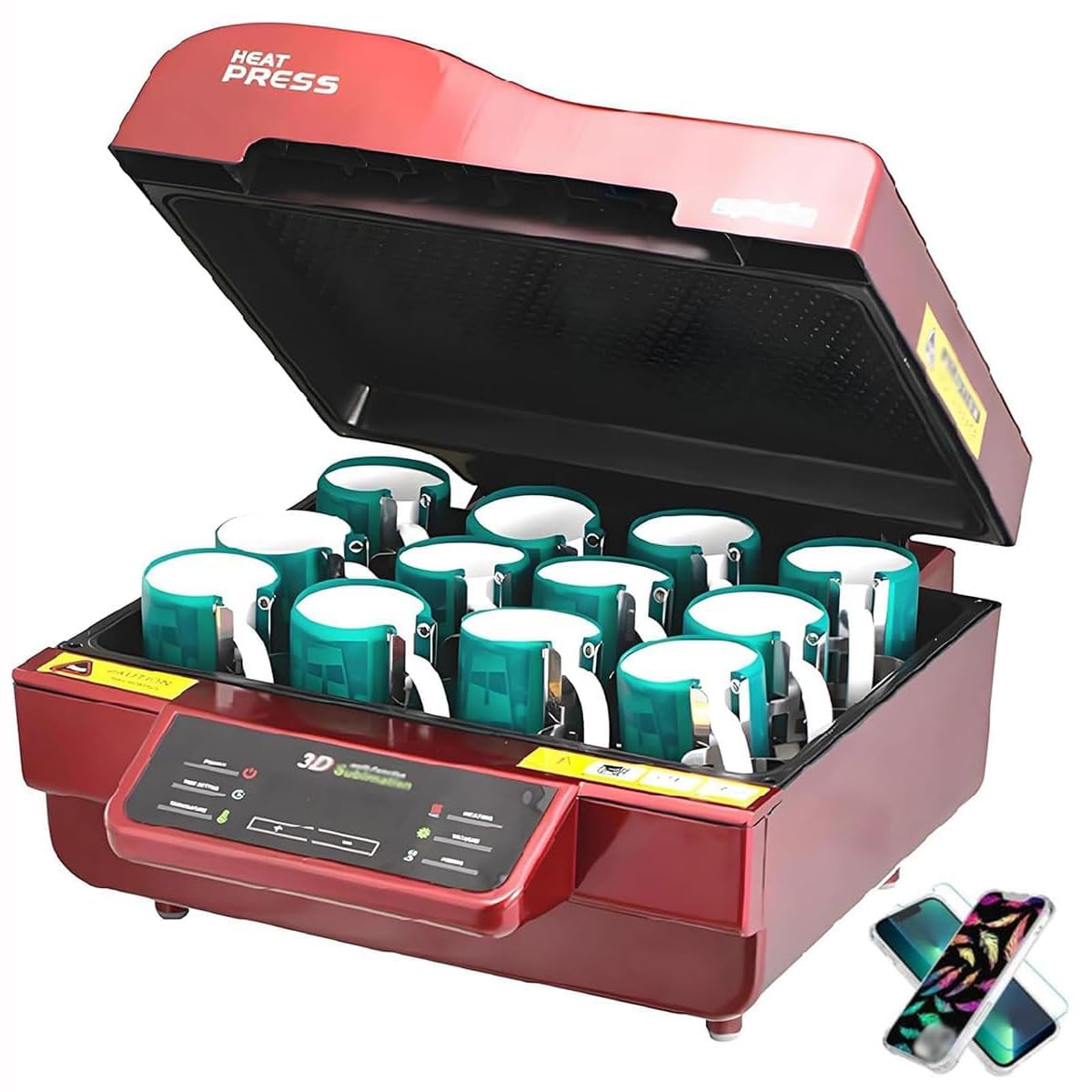 Máquina de sublimación 3D al vacío, máquina de transferencia de calor multifuncional con control inteligente de temperatura, para 12 tazas a la vez, ideal para impresión de tazas y fundas de teléfono