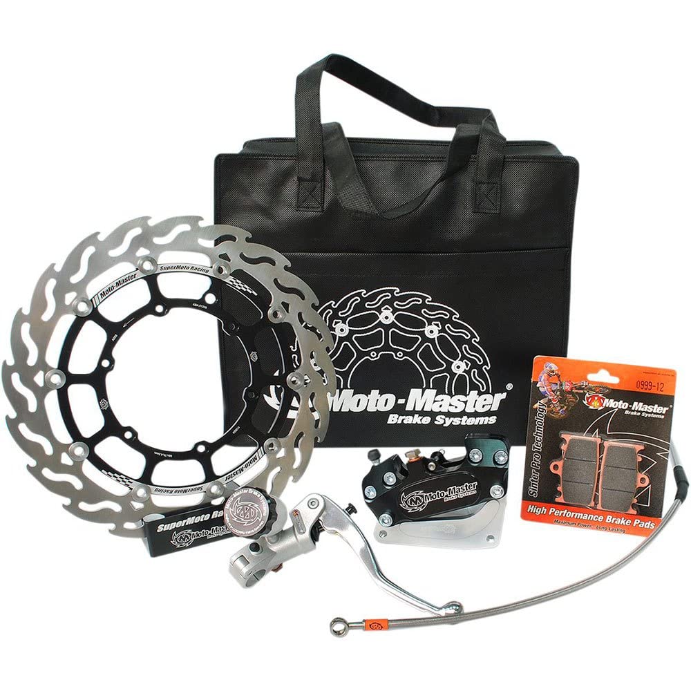 Moto Master Kit Freno Completo Supermoto Racing con Disco, Pastiglie, Pinza, Adattatore, Tubo freno, Pompa radiale - Moto con Faro