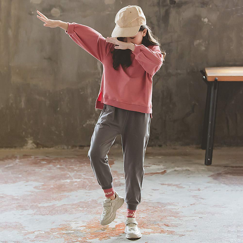 Chándal para niña y niños, 2 unidades de ropa deportiva, monocolor, primavera, informal, chándal, rojo, 152 cm