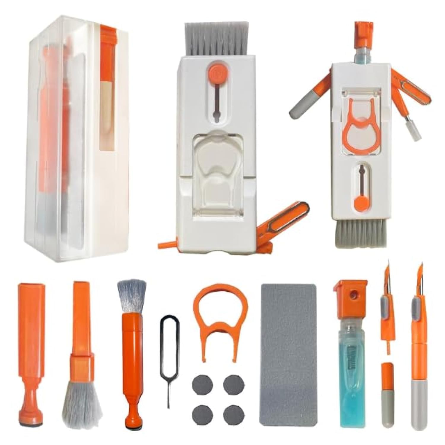 – 11-in-1 Multifunctional Phone, Laptop, Computer, Earbuds, Keyboard or any Gadgets Screen with Phone Stand, Multiple Brush and 3ml Spray Cleaner/Cleaning Tool Kit