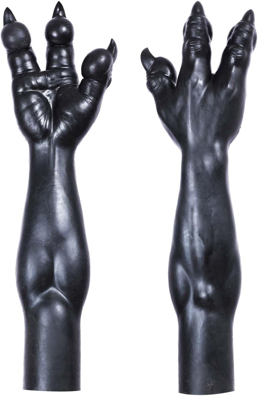 SMITIZEN Silicone Three-Finger Monster Gloves, Beast Paws Furry Gear for Adult Halloween Cosplay Costume, Roleplay Masquerade Solid Black