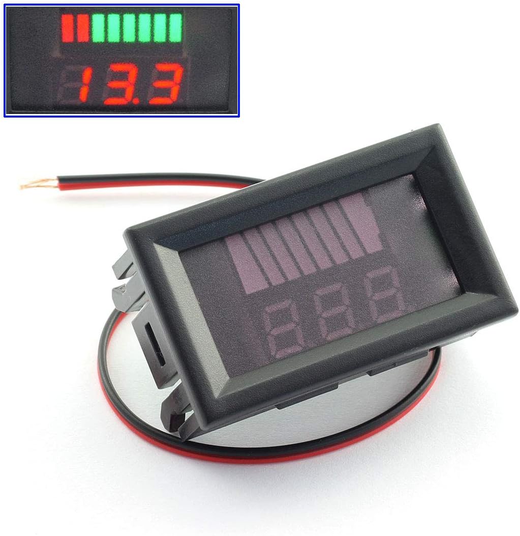 DZS Elec DC 12V-60V Battery Capacity and Voltage Indicator 8 Level Power Resolution LED Digital Display Voltmeter Red