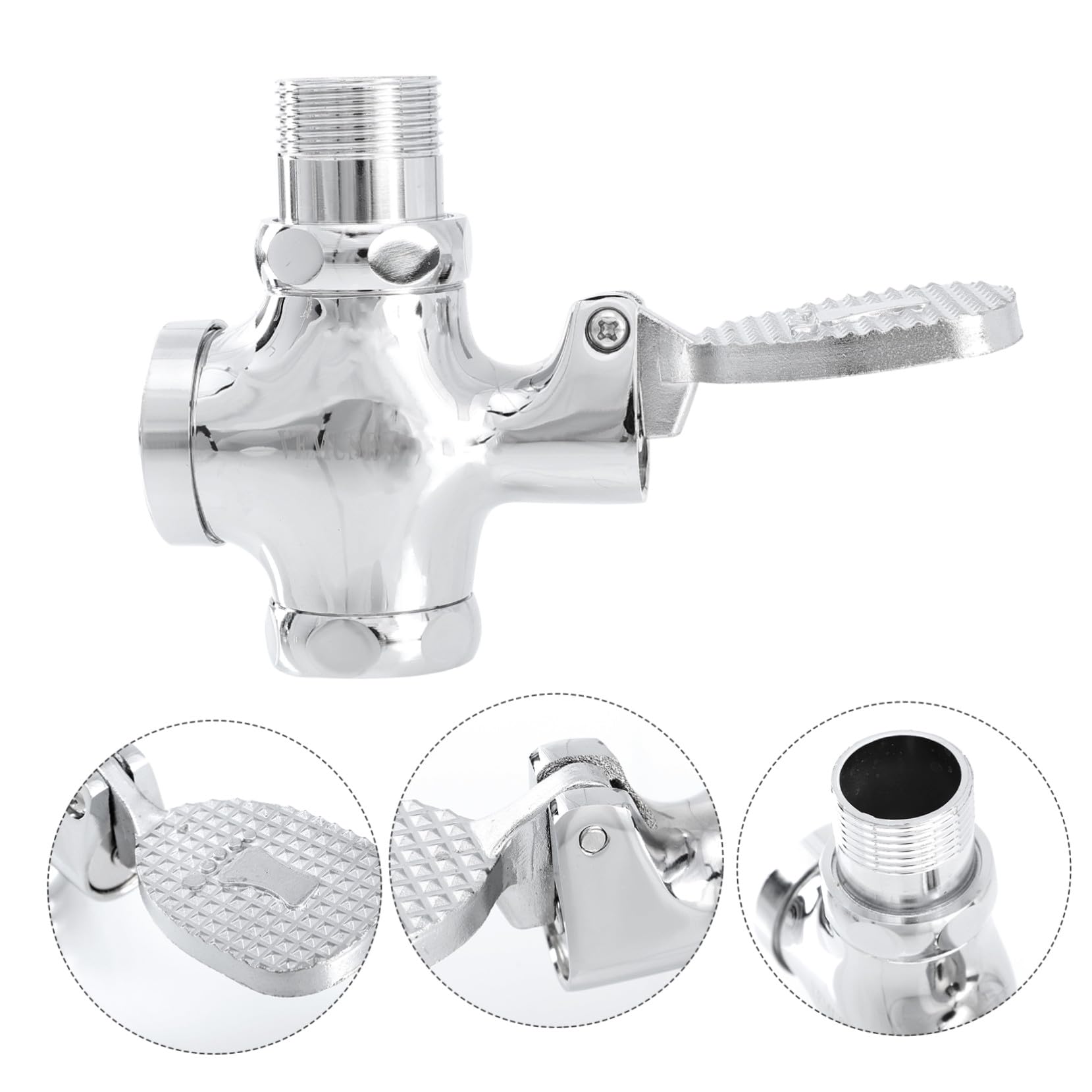 Fußpedal Spülwerkzeug aus Kupfer für Urinal, Badezimmerartikel Silber