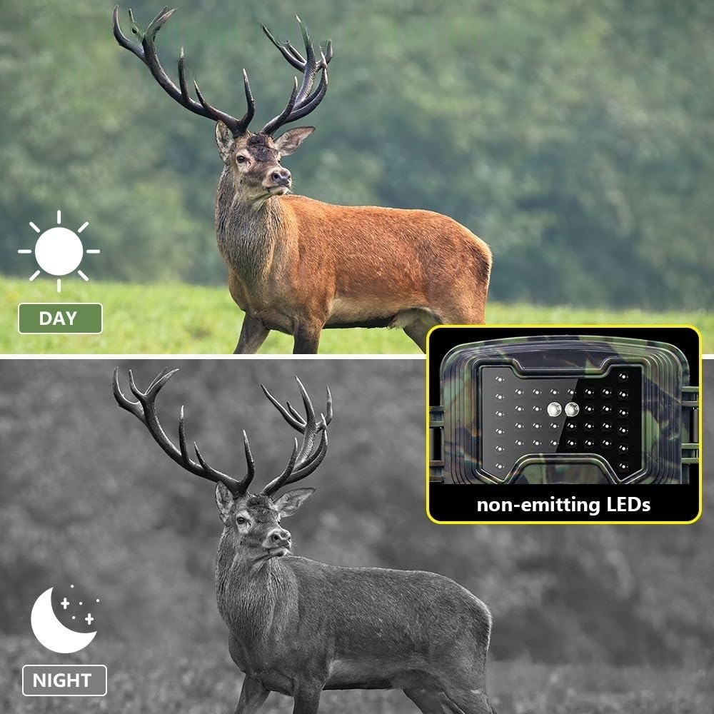 snapbuy 48 Megapixel Wildkamera mit exzellenter Nachtsicht/Schnelle Auslösegeschwindigkeit/Bewegungsmelder / 120° Erfassungswinkel/Integrierter 2,4"-Farbbildschirm