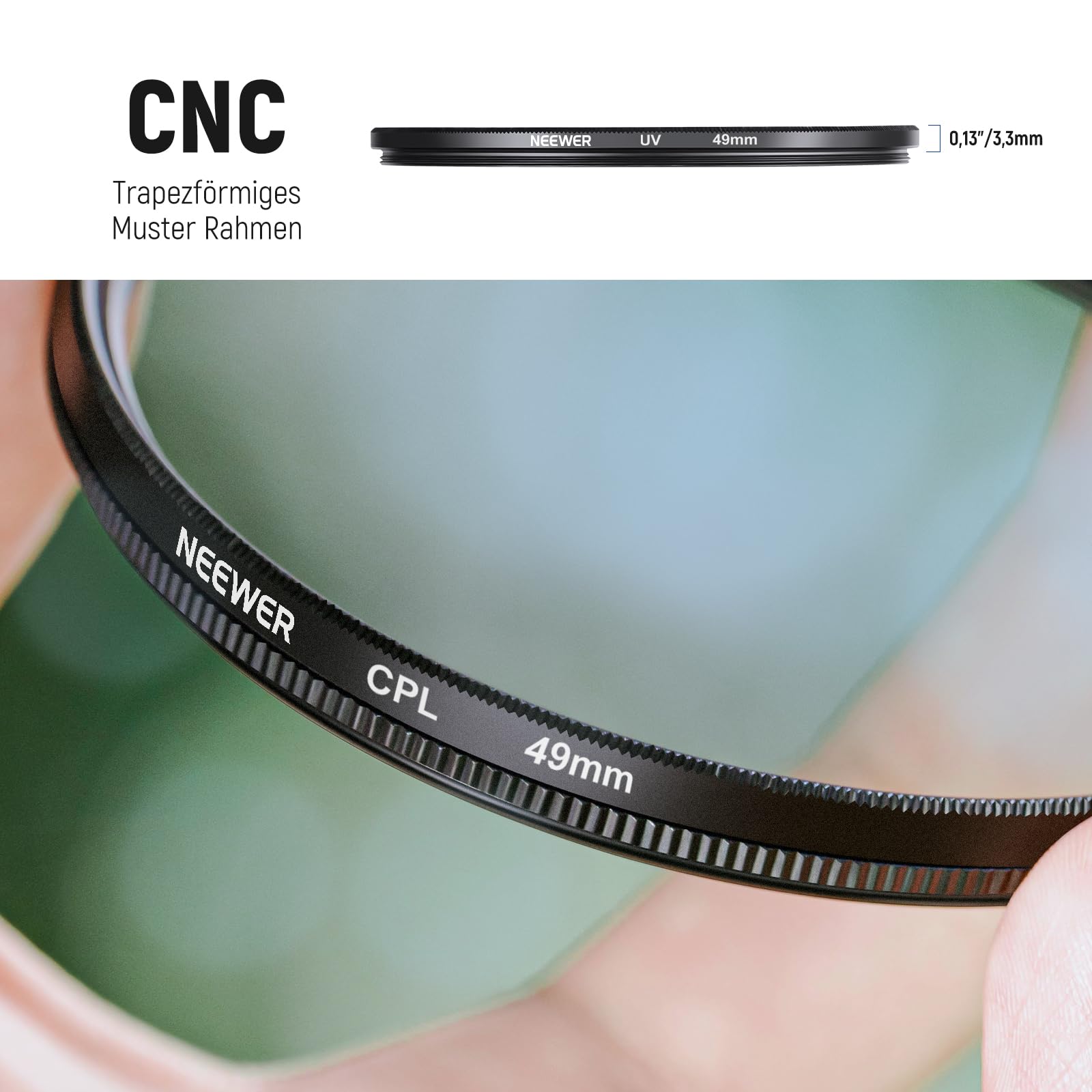 NEEWER 49mm Objektiv Filter Set: UV, CPL, FLD, ND2, ND4, ND8, Gegenlichtblende und Objektivdeckel Kompatibel mit Canon Nikon Sony Panasonic DSLR Kameras mit 49mm Objektiv