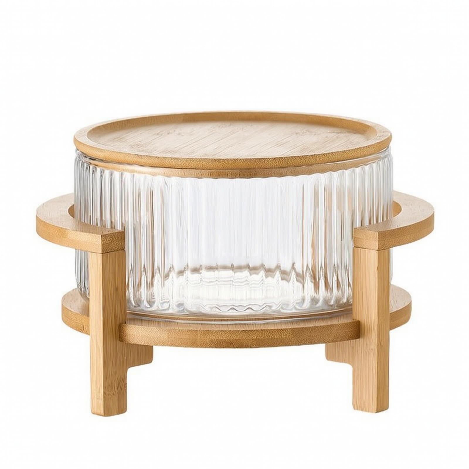 Yajuyi Cuenco con Pedestal Decorativo | Vidrio con Tapa, Moderno, Ensaladera, para Comedor, anfitrionas, S, Rayas+Con Tapa