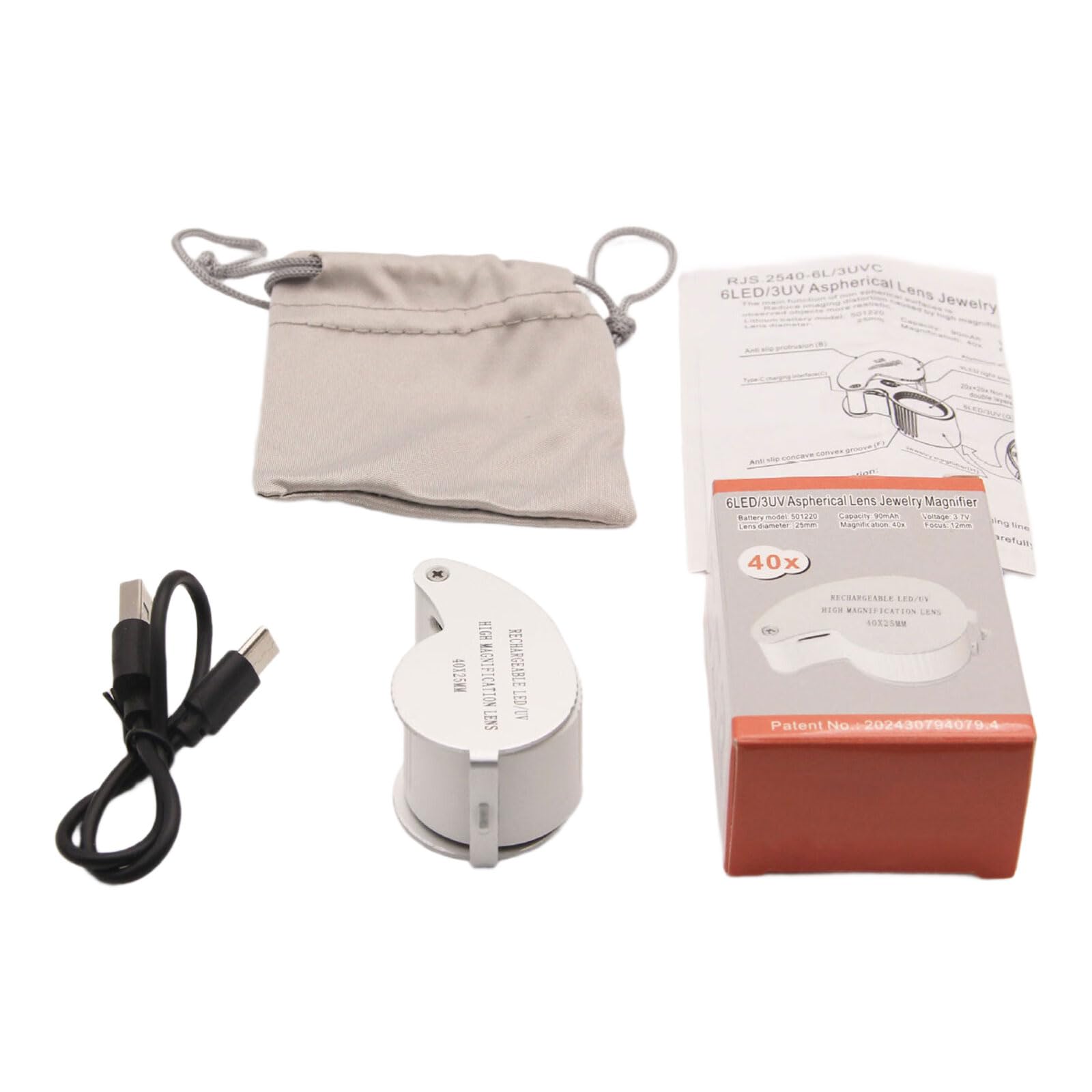 Magnifier Glass 40X/60X Loupe Lens Inspection Handheld Magnifier with LED Light for Coin Portable