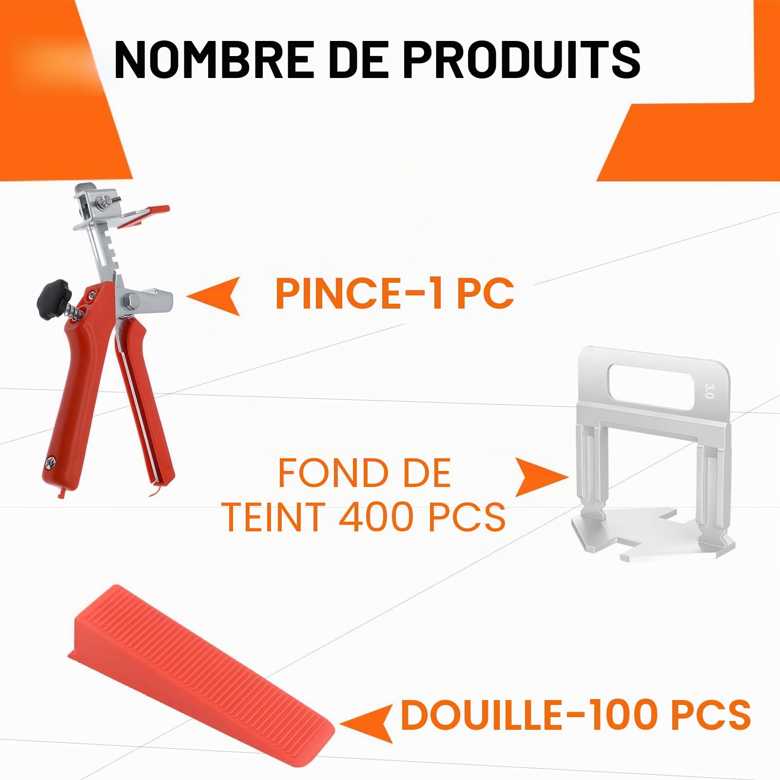 501 Pièces kit de croisillon autonivelant 3mm avec 400 Croisillon Carrelage Autonivelant 100 Cale Carrelage Réutilisable et 1 Pince à Niveler pour la Pose de Carreaux épaisseur 3–16mm