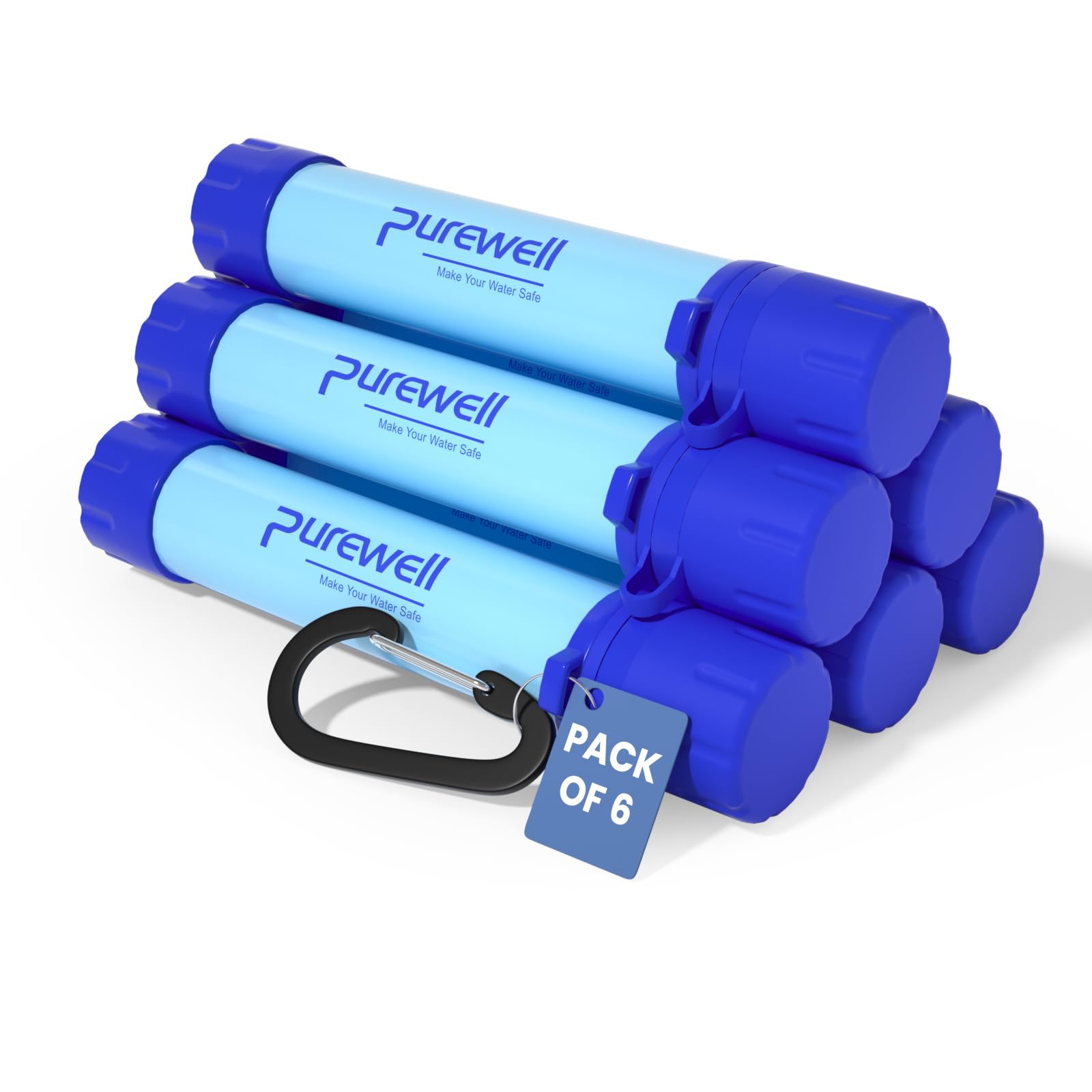 Purewell Outdoor-Wasserfilter – 0,01 μm Ultrafeinfilter entfernt 99,99% Bakterien & Schwermetalle | 1500 Litern Filterkapazität | Tragbarer Trinkwasserfilter mit Karabiner für Survival & Outdoor