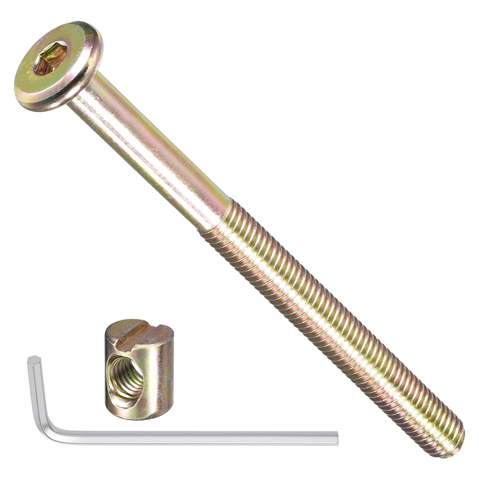 METALLIXITY Crib Screws Replacement Set(M8-1.25x100mm) 16Pcs, Connector Bolt M8 Screw Barrel Nuts Binding Screws, for Chair Cabinet Bed, Yellow โ image 1