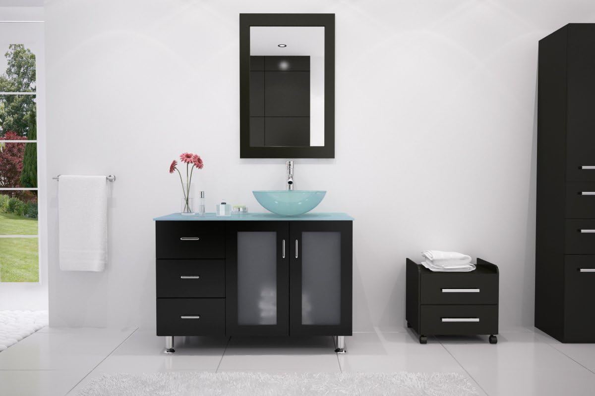 JWH Living Lune 39 in. Single Glass Vessel Bathroom Vanity