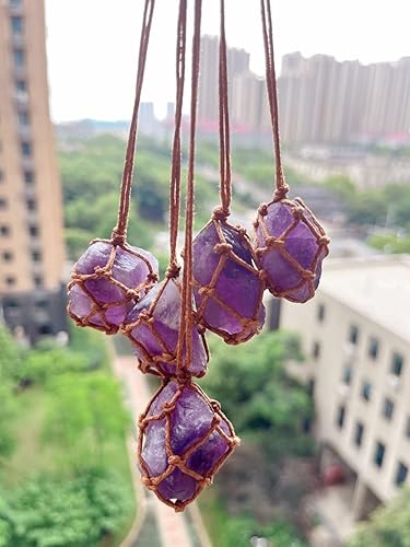 Miniatura 2 de Collar con colgante de cristal crudo natural Reiki, chakra curativo, piedra de tratamiento con cuerda tejida a mano en color aleatorio, Piedra