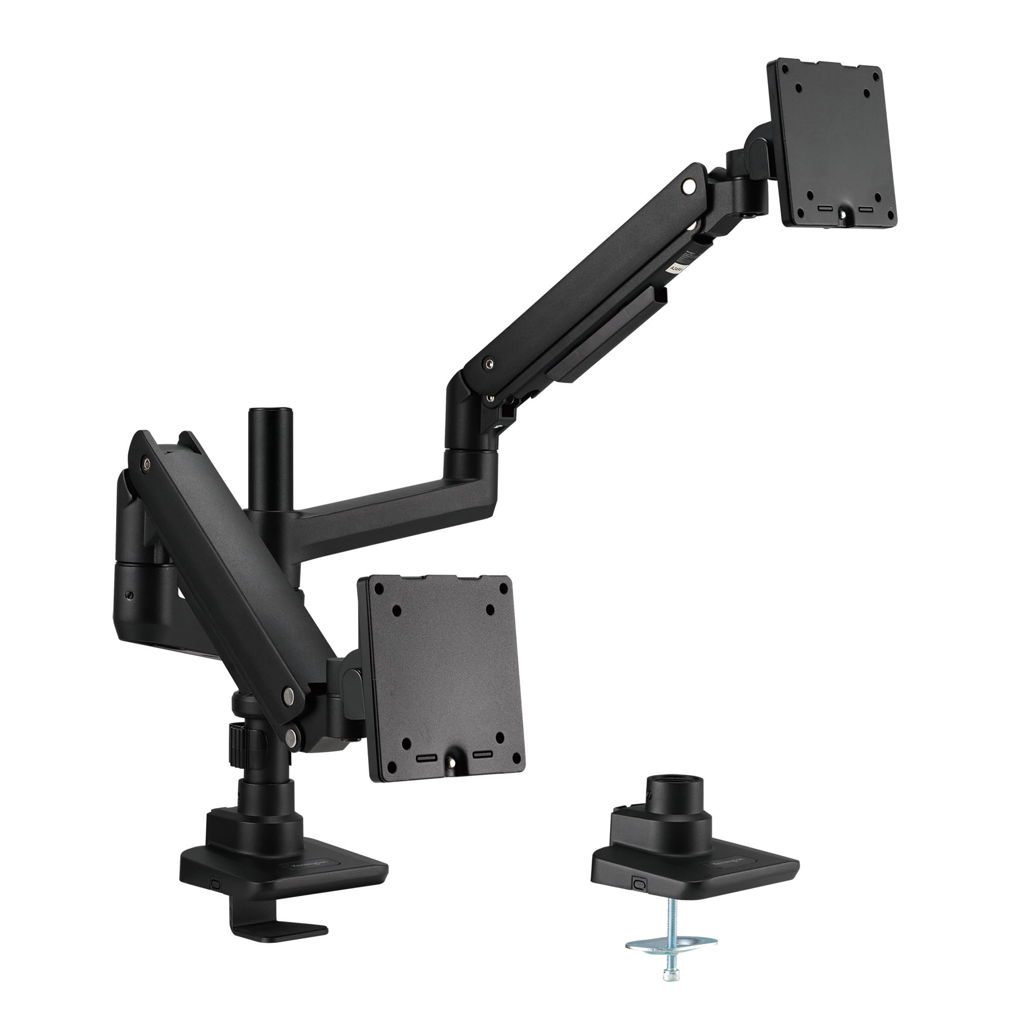 7110017256061-Kensington/SKILCRAFT Heavy-Duty Fully Articulating Gas-Spring Ergonomic Dual Monitor Arm - 49" - Black - with Laptop Tray by AbilityOne – Aluminum