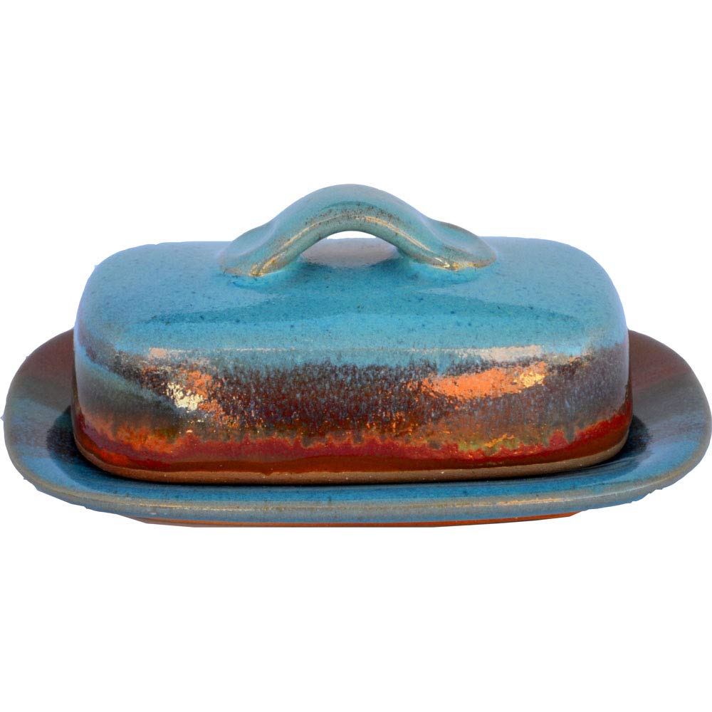 ALWAYS AZUL POTTERY 7.5 Inch by 4 Inch Butter Dish in Indian Summer Glaze - Handmade Pottery - Decorative Stoneware Butter Dish Dispenser - Countertop Covered Butter Storage Container