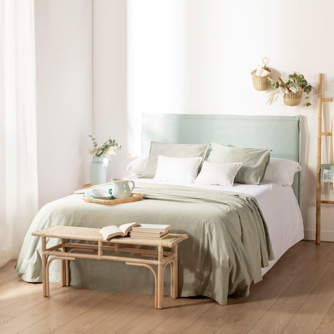 Cabecero tapizado desenfundable de Espuma con Ribete, tapizado en Tejido Antimanchas, 100 cm de Altura (Beige 5, 100cm (Camas de 90))